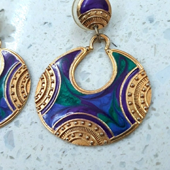 Vintage Gold Purple and Green Post Earrings - Picture 4 of 9